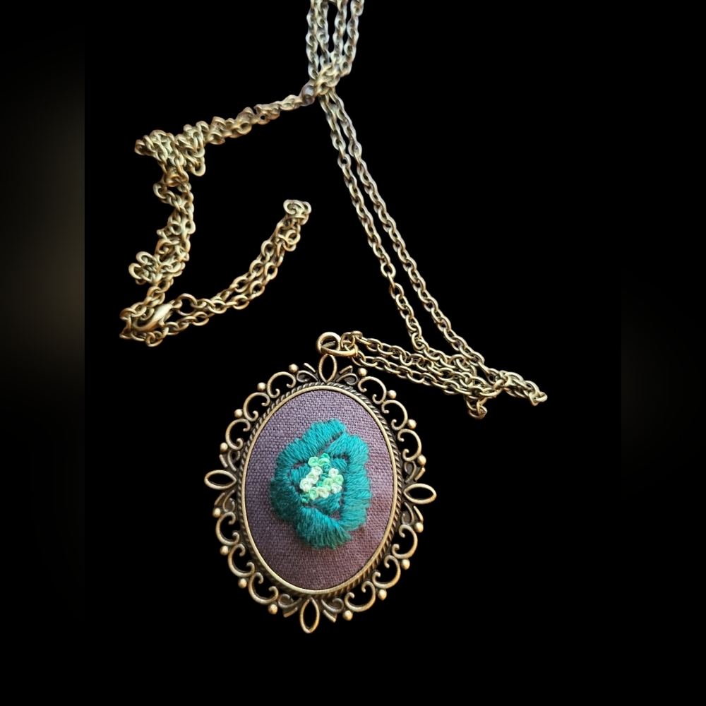 Something Green | Hand Embroidered Pendant Necklace | Hale Finery